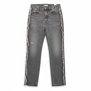 Good American Good Boy Jeans Black Frayed Side Seam Straight Leg High Rise EUC